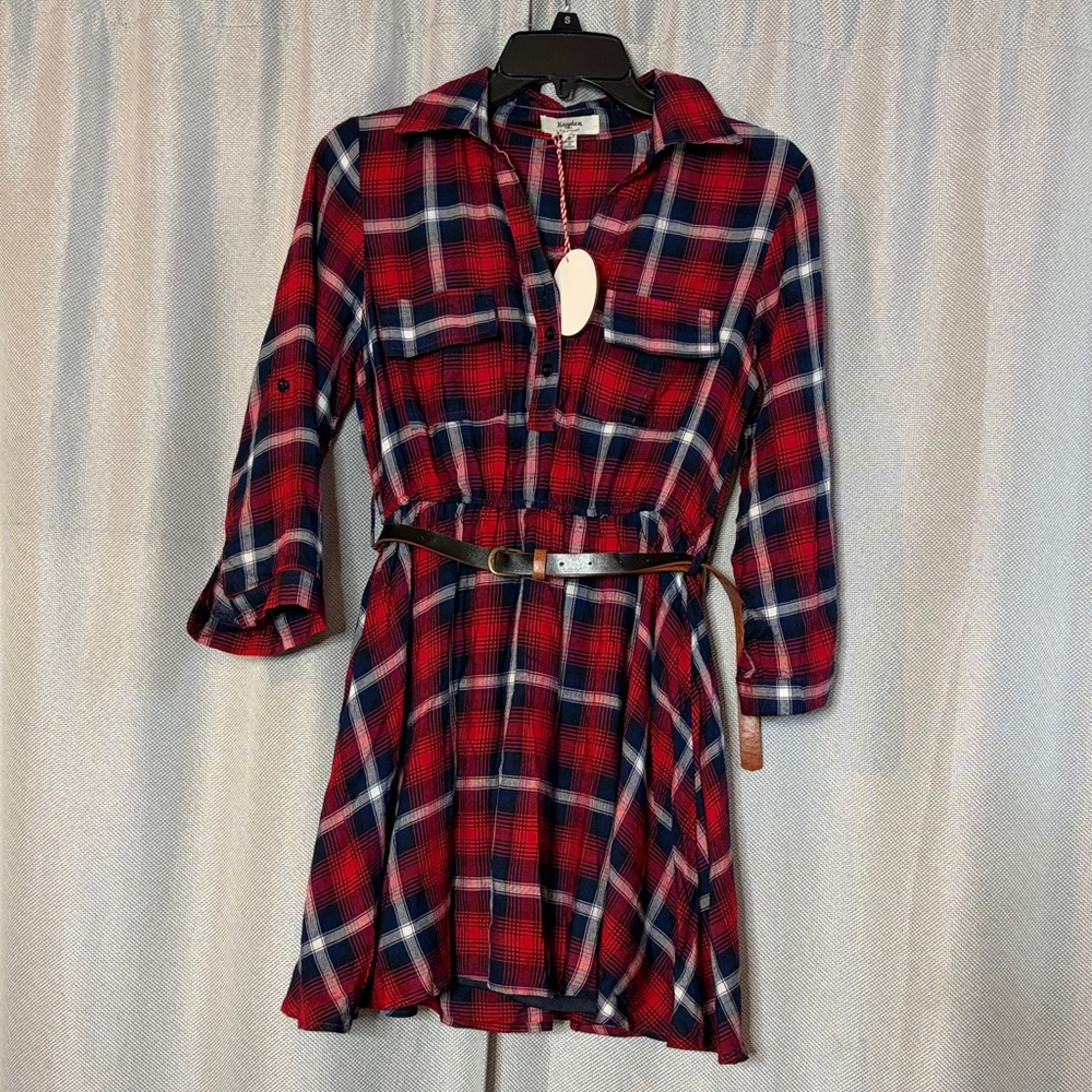 Hayden Red and Navy Plaid Shirt Mini Dress with Belt